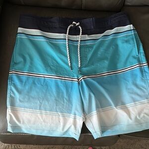 Stylish Aqua and White Men's Board Shorts